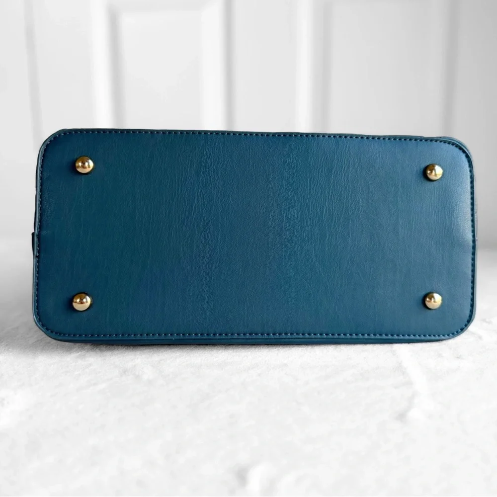 NWT Badgley Mischka Diamond Quilted Dome Satchel – Dark Green Teal Studded - Picture 5 of 14